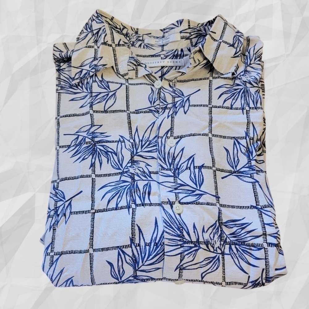 100% Silk Geoffrey Beene Men's Large Hawaiian palm print Cruise T32
